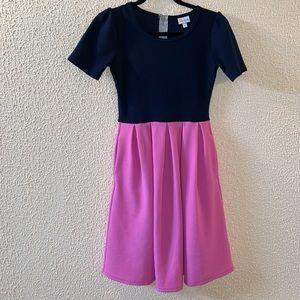 XS Blue/Pink Colorblocked LuLaRoe Amelia Dress